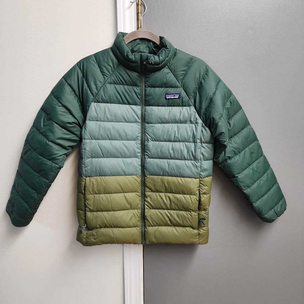 Patagonia Kids Down Sweater Puffer Jacket Large 12 Pinyon Green Coat Colorblock